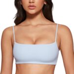 Women Square Neck Sports Bra Spaghetti Strap Padded Cami Yoga Wireless Square Back Workout Bra Crop Top