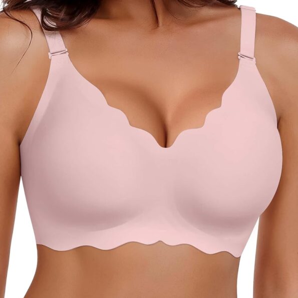 Wireless Seamless Bras for Women No Underwire Wavy V Neck Soft Support Full Coverage Comfortable Bra