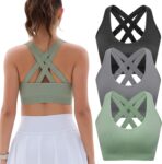Padded Sports Bras for Women: Support Strappy Adjustable Straps Cross Back Sport Bra Pack for Workout Yoga Running Gym