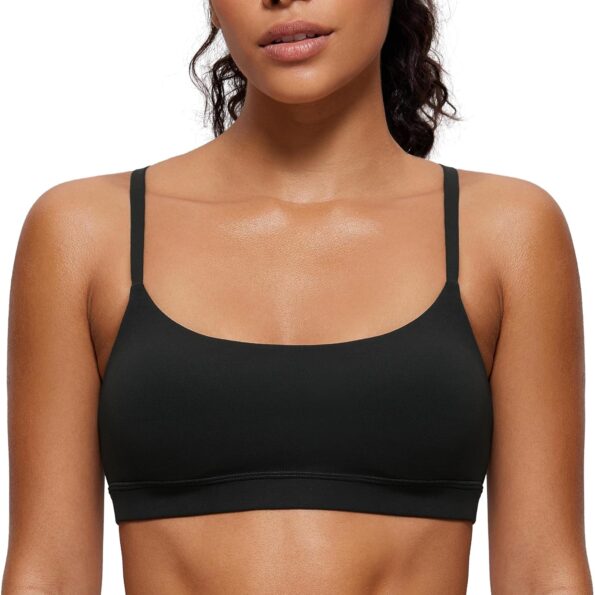 Women  Adjustable Spaghetti Strap Sports Bra - Scoop Neck Wireless Padded Yoga Workout Crop Top